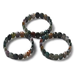 Ágata India Pulsera elástica con cuentas de ágata india natural, joyas de piedras preciosas para mujeres, oval, diámetro interior: 2-1/8 pulgada (5.4~5.5 cm)