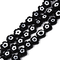 Black Handmade Evil Eye Lampwork Beads Strands, Flower, Black, 7~9.5x7~9x2.5~3mm, Hole: 1mm, about 54pcs/strand, 16.14 inch(41cm)