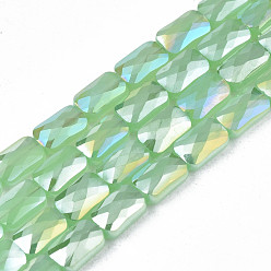 Light Green Electroplate Glass Beads Strands, Imitation Jade Beads, AB Color Plated, Faceted, Rectangle, Light Green, 7x4x3mm, Hole: 1mm, about 79~80pcs/strand, 20.47 inch(52cm)