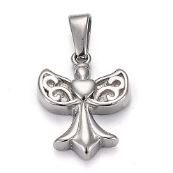 Stainless Steel Color 304 Stainless Steel Pendants, Angel, Stainless Steel Color, 17x13x3.5mm, Hole: 5x2.5mm