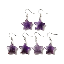 Amethyst Natural Amethyst Dangle Earrings for Women, with Platinum Plated Brass Findings, 41.5mm, Pin: 0.7mm
