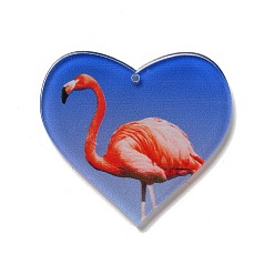 Королевский синий Непрозрачные акриловые подвески, фламинго, сердце, королевский синий, 37x40x2 мм, отверстие : 1.6 мм