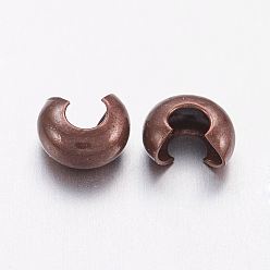 Red Copper Brass Crimp Beads Covers, Nickel Free, Red Copper Color, Size: About 4mm In Diameter, Hole: 1.5~1.8mm