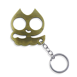 Olive Drab Alloy Cat Head Shape Defense Keychain, Window Glass Breaker Charm Keychain with Iron Findings, Olive Drab, 60x53mm