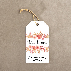 Flor Etiquetas de regalo colgantes de papel con tema de acción de gracias, con la cuerda de cáñamo, patrón de flores, etiquetas: 7x4 cm, 50 unidades / bolsa