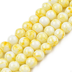Желтый Лакированные стеклянные бусины , круглые, желтые, 8 мм, отверстие : 1.3 мм, около 100 шт / нитка, 31.4 дюйм