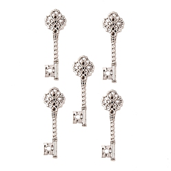 Antique Silver Key Tibetan Style Pendant Rhinestone Settings, Lead Free and Cadmium Free, Antique Silver Color, 68x20.5x3mm, Hole: 1mm