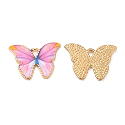 Perlas de Color Rosa Colgantes de esmalte de aleación de tono dorado claro, sin plomo y cadmio, encanto de mariposa, rosa perla, 16x22x1.5 mm, agujero: 2x1.5 mm