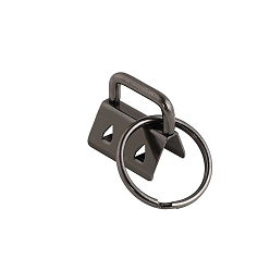 Gunmetal Iron Ribbon Ends with Keychain Split Ring, for Key Clasp Making, Gunmetal, Ring: 24x1.5mm, End: 21x21x14mm