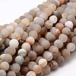 Natural Agate Dyed Frosted Natural Druzy Geode Agate Round Beads Strands, 8mm, Hole: 1mm, about 48pcs/strand, 15.3 inch