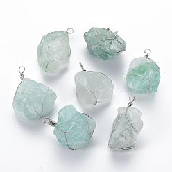 Fluorite Natural Fluorite Pendants, with Brass Findings, Nuggets, Platinum, 45~50x25~40x14~25mm, Hole: 3~5mm