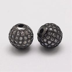 Bronze Micro en laiton pavent des perles cubes de zircone, ronde, gris anthracite, 10x9.5mm, Trou: 2mm