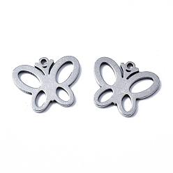 Stainless Steel Color 304 Stainless Steel Charms, Laser Cut, Butterfly, Stainless Steel Color, 12x15x1mm, Hole: 1mm
