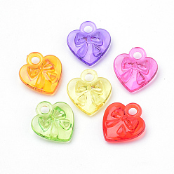 Mixed Color Transparent Acrylic Charms, Heart with Bowknot, Mixed Color, 17.5x16x6mm, Hole: 2.5mm, about 780pcs/500g