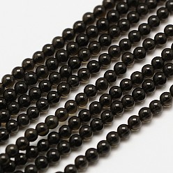 Obsidiana Hebras de perlas redondas de obsidiana naturales, 3 mm, agujero: 0.8 mm, sobre 126 unidades / cadena, 16 pulgada