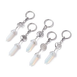 Opalite Opalite Keychain, with 304 Stainless Steel Jump Rings, Lobster Claw Clasps, Key Rings, Bullet, 9cm