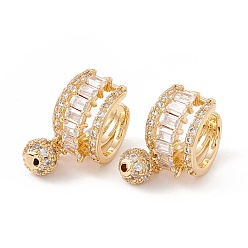 Real 18K Gold Plated Clear Cubic Zirconia Cuff Earrings with Round Ball Charm, Brass Wide Chunky Rings for Women, Lead Free & Cadmium Free, Real 18K Gold Plated, 21x15x9.5mm
