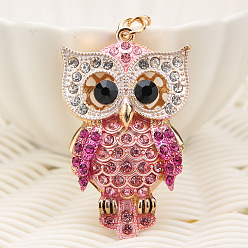 Fuchsia Owl Alloy Rhinestone Keychain, Cute Animal Charms Purse Handbags Decorations, Fuchsia, 125x40mm