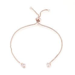 Real Rose Gold Plated Brass Chain Bracelet Making, with Cubic Zirconia, Slider Bracelets Making, Cadmium Free & Nickel Free & Lead Free, Real Rose Gold Plated, 4-3/8 inch~4-3/4 inch(110~120mm), 1mm, Hole: 1.5mm