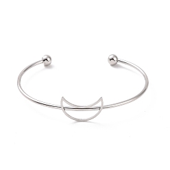 Stainless Steel Color 201 Stainless Steel Hollow Out Crescent Moon Open Cuff Bangle, Torque Bangle for Women, Stainless Steel Color, Inner Diameter: 2-1/2 inch(6.5cm)
