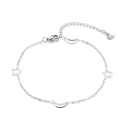 Stainless Steel Color 304 Stainless Steel Cable Chain Anklets, with  Moon & Star Link and Lobster Claw Clasps, Stainless Steel Color, 8-7/8 inch(22.5cm)