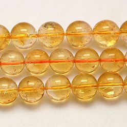 Citrine Brins de perles de citrine naturelle de grade A, ronde, 8mm, Trou: 1mm