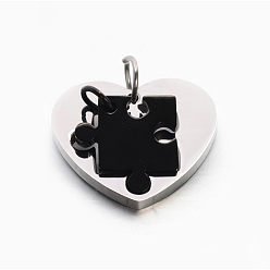 Gunmetal Valentine's Couple Jewelry Lovers 304 Stainless Steel Heart with Puzzle Jigsaw Split Pendants, Gunmetal, 17x17x3mm, Hole: 5mm, 24x28x3mm, Hole: 7.5mm