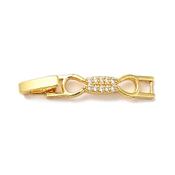 Real 18K Gold Plated Bowknot Rack Plating Brass Clear Cubic Zirconia Watch Band Clasps, Cadmium Free & Lead Free, Long-Lasting Plated, Real 18K Gold Plated, 33x5.5x4mm, Hole: 3x3mm