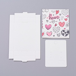 Blanc Boîtes en papier kraft et cartes d'affichage de bijoux de boucle d'oreille, boîtes d'emballage, avec un motif de coeur, blanc, taille de la boîte pliée: 7.3x5.4x1.2 cm, carte d'affichage: 6.5x5x0.05 cm
