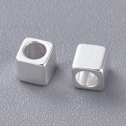 Silver 201 Stainless Steel Beads, Square, Silver, 3x3x3mm, Hole: 2mm