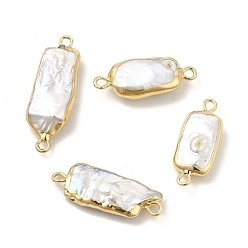 Light Gold Baroque Natural Keshi Pearl Connector Charms, Rectangle Links, with Brass Double Loops, Light Gold, 23~31x9~11x4~6mm, Hole: 1.6mm