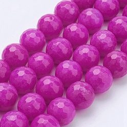 Magenta Natural Malaysia Jade Bead Strands, Dyed, Faceted, Round, Magenta, 8mm, Hole: 1mm, about 46pcs/strand, 14.5 inch(36.83cm)