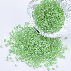 Light Green Glass Cylinder Beads, Seed Beads, Inside Colours, Round Hole, Light Green, 1.5~2x1~2mm, Hole: 0.8mm, about 8000pcs/bag, about 85~95g/bag