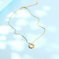 Настоящее золото 18K Ожерелья с текстурированными кольцами из нержавеющей стали, для женщины, реальный 18 k позолоченный, 17.72 дюйм (45 см)