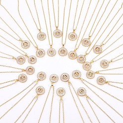 Oro 304 collares pendientes iniciales de acero inoxidable, con circonita, plano y redondo con la letra z ~, dorado, 17.71 pulgada (45 cm), colgante: 22x16x3 mm, 26 PC / sistema