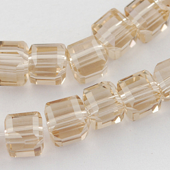 Bisque Glass Bead Strands, Faceted, Cube, Bisque, 4x4x4mm, Hole: 1mm, about 100pcs/strand, 17 inch