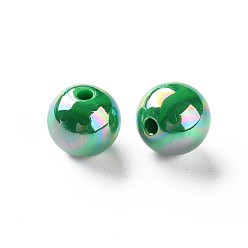 Vert Perles acryliques opaques, de couleur plaquée ab , ronde, verte, 10x9mm, Trou: 2mm, environ940 pcs / 500 g