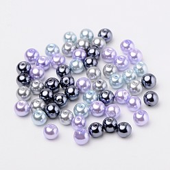 Mixed Color Silver-Grey Mix Pearlized Glass Pearl Beads, Mixed Color, 4mm, Hole: 1mm, about 400pcs/bag