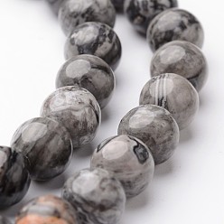 Map Stone Round Natural Map Stone/Picasso Stone/Picasso Jasper Bead Strands, 8mm, hole: 1mm, about 47~48pcs/strand, 15 inch