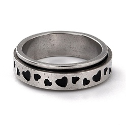 Heart 203 Stainless Steel Rotating Spinner Fidget Band Rings for Anxiety Stress Relief, Stainless Steel Color, Heart Pattern, US Size 7 1/4(17.5mm), 6mm