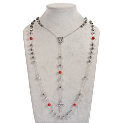 Color de Acero Inoxidable 304 collares de cuentas del rosario de acero inoxidable, con broches de langosta, color acero inoxidable, 19.6 pulgada (50 cm)