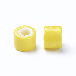 Yellow Handmade Lampwork Beads, Column, Yellow, 7.5~8x6~6.5mm, Hole: 3mm