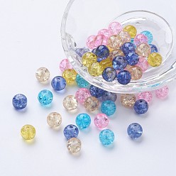 Couleur Mélangete Perles de verre craquelées et craquelées, pastel mix, ronde, couleur mixte, 4~4.5x4mm, trou: 1 mm, environ 400 PCs / sachet 