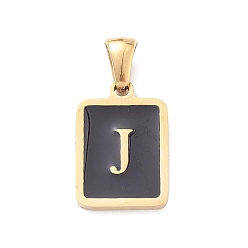 Letter J 304 подвески из нержавеющей стали, с эмалью, реальный 18 k позолоченный, прямоугольник с подвеской в виде буквы, буква J, 17.5x12x1.5 мм, отверстие : 5x3 мм
