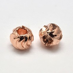Rose Gold Rack Plating and Vacuum Plating Brass Corrugated Round Spacer Beads, Rose Gold, 3x2mm, Hole: 1mm