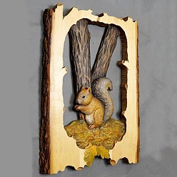 Squirrel Tenture, animal sculpture artisanat cadeau tenture murale, artisanat de sculpture sur bois murale, animal sculpté sur bois, bureau maison ou décoration extérieure, motif d'écureuil, 380x260x5mm