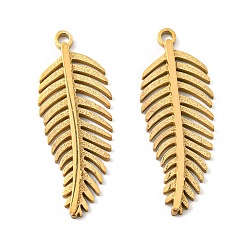 Golden 304 Stainless Steel Pendants, Feather Charm, Golden, 28x10.5x2mm, Hole: 1.6mm