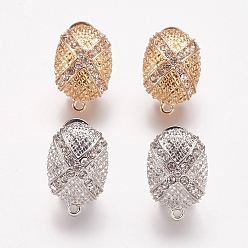 Mixed Color Alloy Rhinestone Stud Earring Findings, with Loop, Oval, Mixed Color, 23x14mm, Hole: 1mm, Pin: 0.7mm
