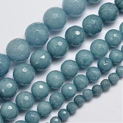 Malaysia Jade Natural Malaysia Jade Bead Strands, Imitation Aquarine, Round, Dyed, Faceted, Cadet Blue, 8mm, Hole: 0.8mm, about 46pcs/strand, 14.5 inch