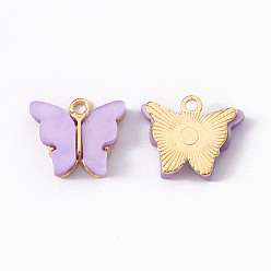 Plum Alloy Acrylic Pendants, Butterfly, Light Gold, Plum, 14x16.5x3mm, Hole: 1.6mm